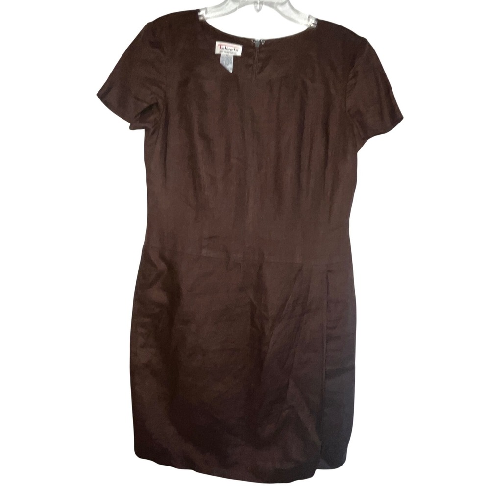 VTG Talbots Brown Irish Linen Short Sleeve Sheath Dress Size 10 Pleated Waist